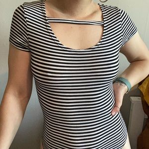 Black & white striped one piece